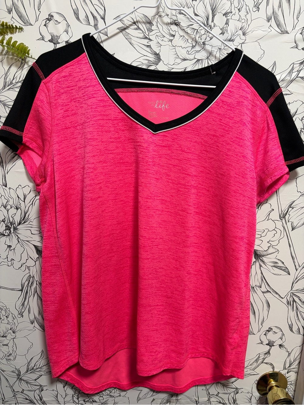 made for life Hot Pink V-Neck Short Sleeve Top with Black Accents
